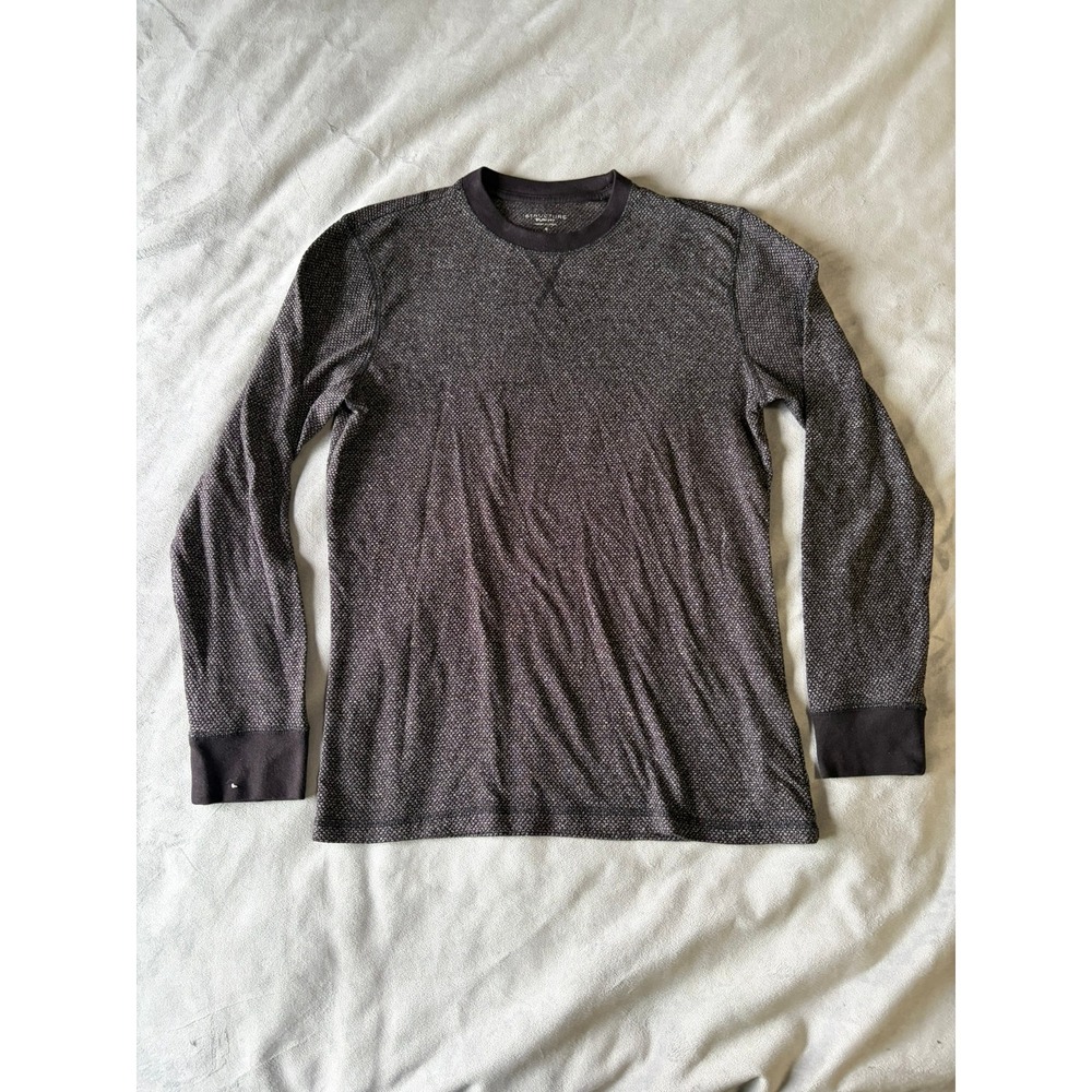 Structure Mens Slim Fit Long Sleeve Crewneck Shirt Charcoal Marled Textured S